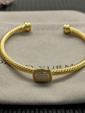 David Yurman Gold 4mm Full Diamond Square Diamond Button bracelet